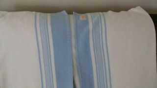 Witney Made In England Wool Blend Blanket.  Beige/blue Strips.  70 " X 86 "