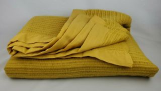 Vintage Acrylic Blanket Made Waffle Satin Trim Mustard Yellow Size 74”x 86” 2