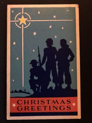 Patriotic Christmas Greetings From Us Soldiers In Silhouette Wwii 1943 - A571