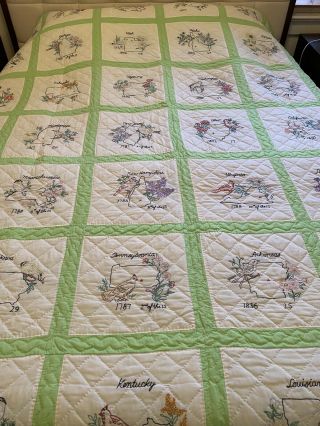 Vintage Handmade Embroidered Quilt From Mid - 80s Size 77” X 113”