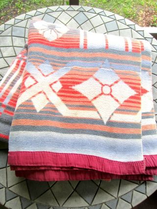 Vintage Camp/lodge Red & Blue Design Binding Blanket