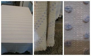 Vtg Morgan Jones Chenille Bedspread Full White Baby Blue Popcorn Silver Thread