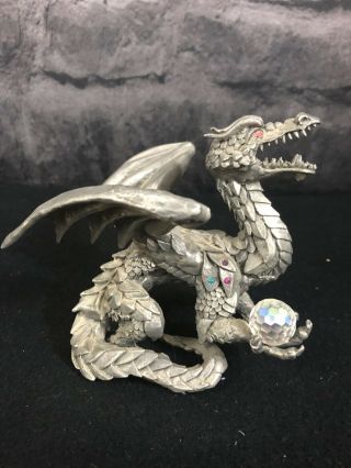 5” Pewter Dragon With Crystal Ball