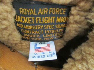 AVIREX RAF MKIV B - 3 TYPE SHEEPSKIN Leather AVIATOR Flight JACKET Coat Sz 44 2