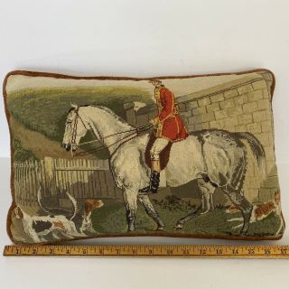Vintage Equestrian Needlepoint Pillow 18x13 