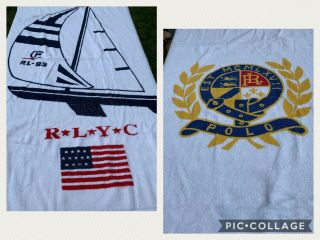 (2) Vintage Made In U.  S.  A Ralph Lauren Polo Beach Towels 100 Cotton