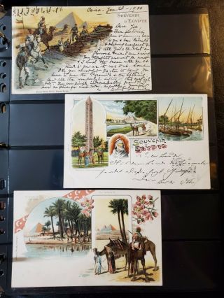 3 Vintage Postcards - Egypte - 1899 - 2 Posted With Stamps