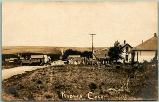1910s Kiowa,  Colorado Rppc Real Photo Postcard Main Street / Downtown / Houses