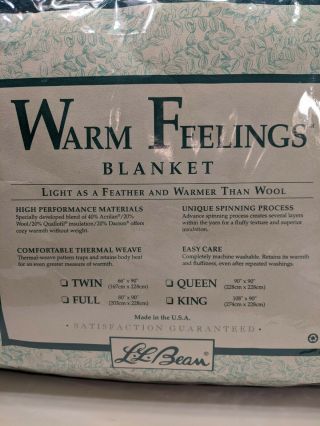 Vtg NOS LL Bean Warm Feeling Spruce Green King Size Camp Blanket Wool Blend USA 2