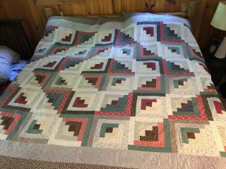 Vintage Handmade Quilt Bedspread Large 100” X 84” Queen Multi Color