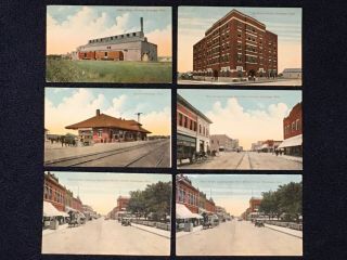 6 Rare Old 1912 Okmulgee Ok Oklahoma Main St.  /depot/hotel/baker Glass Postcards