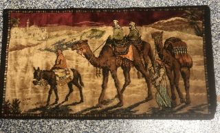 Vintage Wall Hanging Velvet Rug Tapestry Retro Arabian Nights Camel Large 20x38
