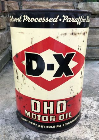Vtg 1950s D - X Dhd Motor Oil 5 Quart Oil Can Tin Continent Petroleum Corp Gas Oil