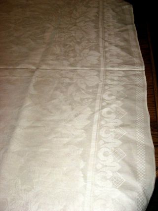 Vintage Antique White Irish Linen Damask Tablecloth w/Deer - Geese Floral - 126 