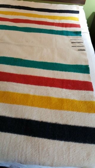 Vintage Hudson Bay Wool Camp Blanket 63x80 " No Label Four Points