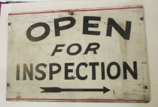 Open For Inspection,  Vintage Hand Painted 2 Sided Wood Sign,  16 " X 24 "