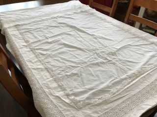 Vintage Swedish White Bedding Duvet Cover W/ Lace Insets - - Read Info (rf819)