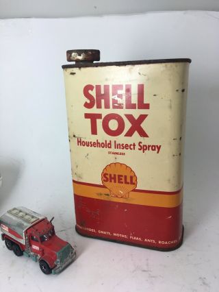 Vintage Shell Motor Oil Can,  Insect Spray Extermination Tin Great W/cap