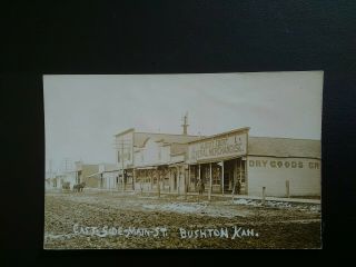 Bushton,  Ks East Side Main Street Unposted Vintage Rppc Circa 1907 - 15
