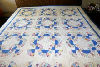 Vintage Handmade Hand Stitched Feedsack Unknown Pattern 1/2 Circles & Fan Quilt