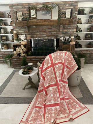 Vintage Red And White Quilt