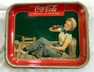 Vintage Coca - Cola Coke Metal Tray With Sailor Girl Coshocton Ohio 1940 Or 1960s?