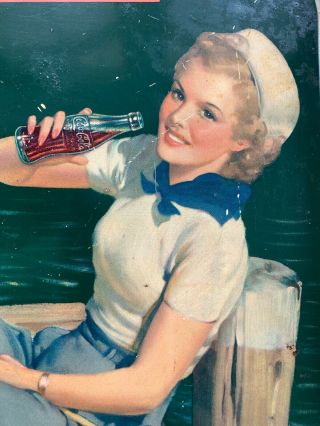 Vintage Coca - Cola Coke Metal Tray with Sailor Girl Coshocton Ohio 1940 OR 1960s? 2