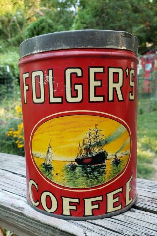 Vintage 1931 Folgers Coffee Can Golden Gate 2 Pound Tin