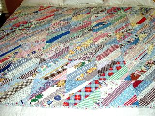Vintage Handmade Patchwork Quilt Blanket Multi - Color Fabric Strip Pattern 80x61