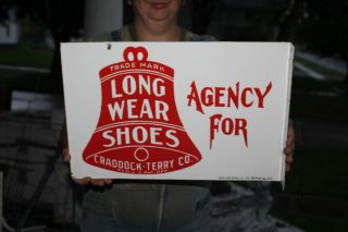 Agency For Long Wear Shoes Gas Oil 2 Sided 17 " Porcelain Metal Flange Sign