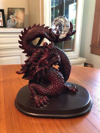 Chinese Dragon Feng Shui Collectible Figurine Red Cherry Resin With Crystal