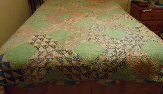 Vintage Hand Sewn Triangle Patch Work Quilt W/ Triangle Corners 64 X 82