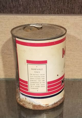 1930S MARVALE 100 PARRAFIN BASE ONE QUART MOTOR OIL CAN ENID OKLAHOMA OK 3