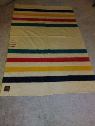 Vtg Trapper Point Blanket 3.  5point Wool Striped 92x58 England