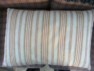 Vtg Feather Down Bed Pillow Brown Striped Ticking,  26 X 17 Inches