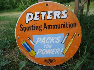 Old Vintage 1950s Peters Sporting Ammunition Porcelain Enamel Sign Bullets Ammo
