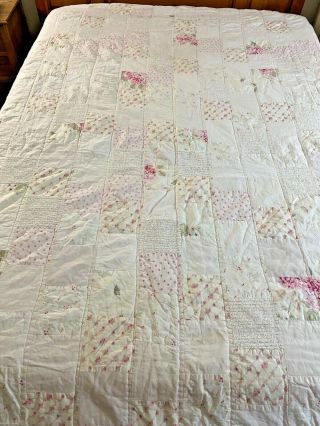 Shabby Chic Vintage Hand Quilted Patchwork Roses Chenille Quilt 104x 91 " 636