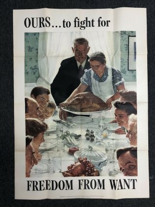 Ww Ii Freedom From Want Norman Rockwell World War 2 Poster 40” X 28 1/2”
