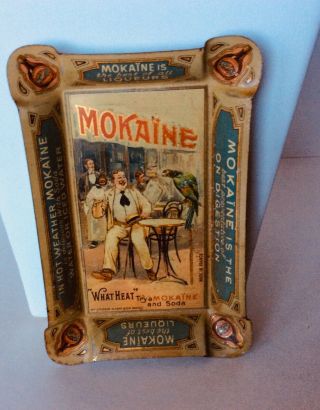Vintage French Mokaine Liqueur Advertising Tin Metal Tip Tray Or Ashtray