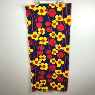 Vintage 60s 70s Fabric Flower Power Cotton Bright Yellow Red Blue 56 X 44 "