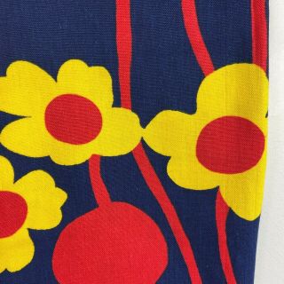 Vintage 60s 70s Fabric Flower Power Cotton Bright Yellow Red Blue 56 x 44 