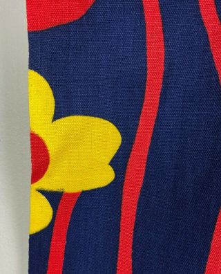 Vintage 60s 70s Fabric Flower Power Cotton Bright Yellow Red Blue 56 x 44 