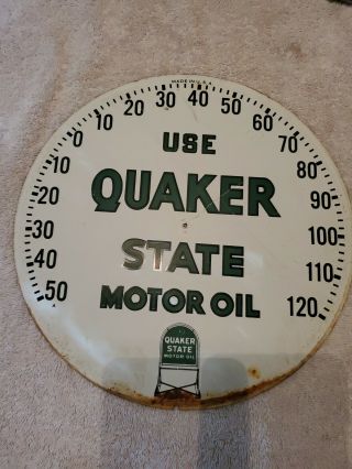 Vintage 12 " Use Quaker State Motor Oil Thermometer Made In U.  S.  A.  Just The Face