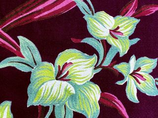 Waikiki Caladiums & Orchids Barkcloth Vintage Fabric Drape Curtain 40 
