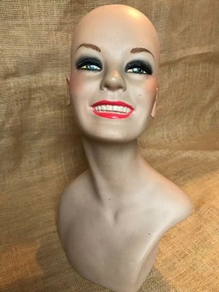 Vintage 1960s Woman Female Mannequin Head Lifesize Bust Store Display