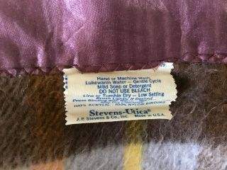 Vtg Thermal Acrylic Brown and Yellow Plaid Blanket Satin Trim 82 x 64 Inches 3