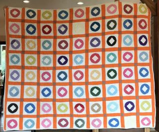 Vintage Quilt 63” X 77” Handmade Square In A Circle