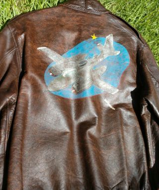 Vintage Us Ww2 Rough Wear A - 2 Leather Flight Jacket,  Back Art