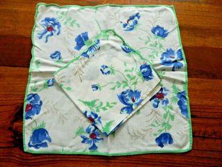 2 Vintage/antique D Porthault Flax Linen Napkins Floral Green/blue Scallop