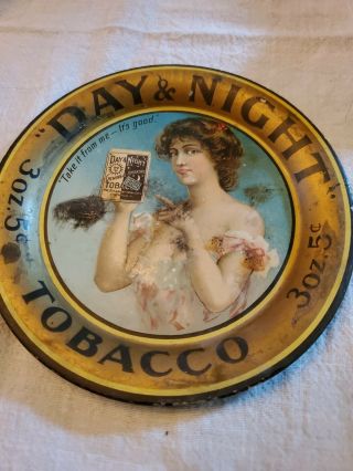 Old Vintage Day & Night Tobacco Metal Tip Tray 3oz 5 Cents Cincinnati Ohio